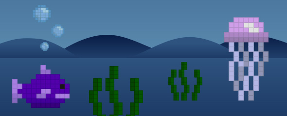 Pixel art underwater banner